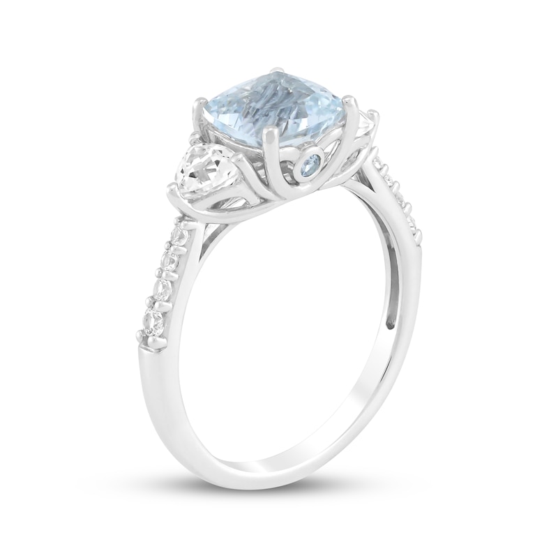 Main Image 2 of Cushion-Cut Aquamarine & White Lab-Created Sapphire Ring Sterling Silver