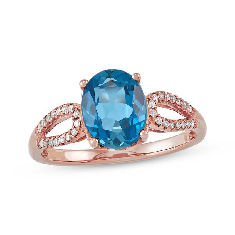 Main Image 1 of Oval-Cut London Blue Topaz & Diamond Ring 1/10 ct tw 10K Rose Gold
