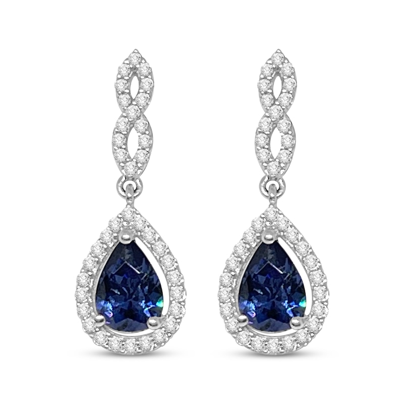Main Image 1 of Pear-Shaped Tanzanite & White Lab-Created Sapphire Dangle Earrings Sterling Silver