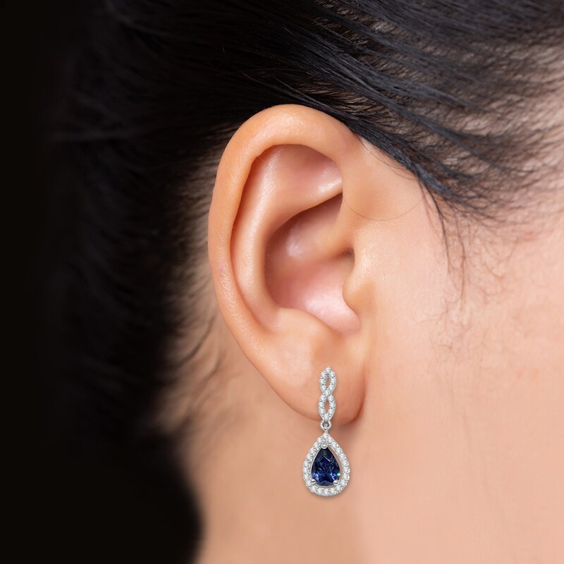 Main Image 2 of Pear-Shaped Tanzanite & White Lab-Created Sapphire Dangle Earrings Sterling Silver