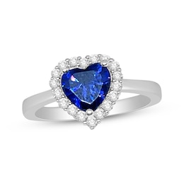 Heart-Shaped Tanzanite & White Lab-Created Sapphire Ring Sterling Silver
