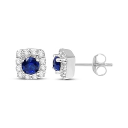 Tanzanite & White Lab-Created Sapphire Stud Earrings Sterling Silver