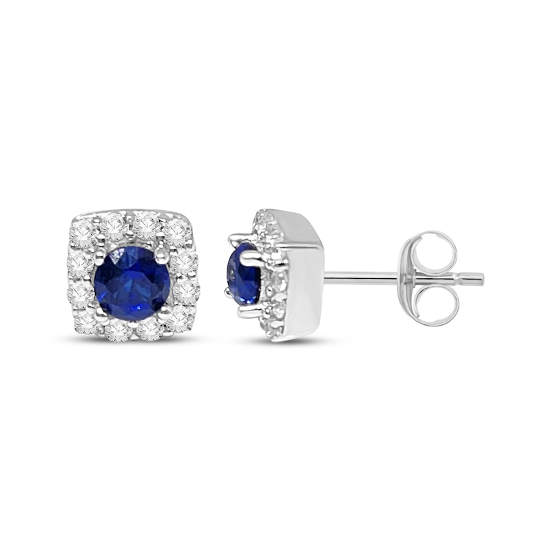 Main Image 1 of Tanzanite & White Lab-Created Sapphire Stud Earrings Sterling Silver