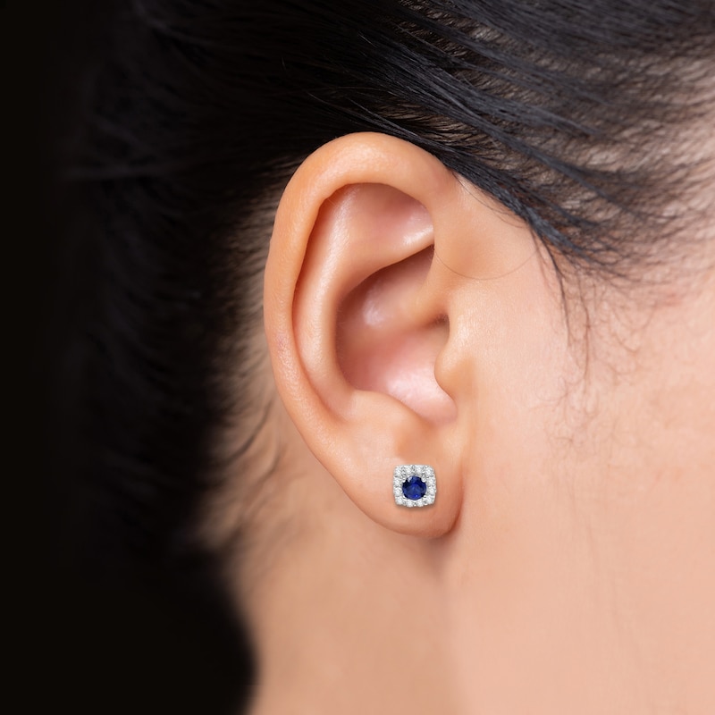 Main Image 3 of Tanzanite & White Lab-Created Sapphire Stud Earrings Sterling Silver