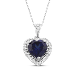 Heart-Shaped Tanzanite & White Lab-Created Sapphire Necklace Sterling Silver 18"