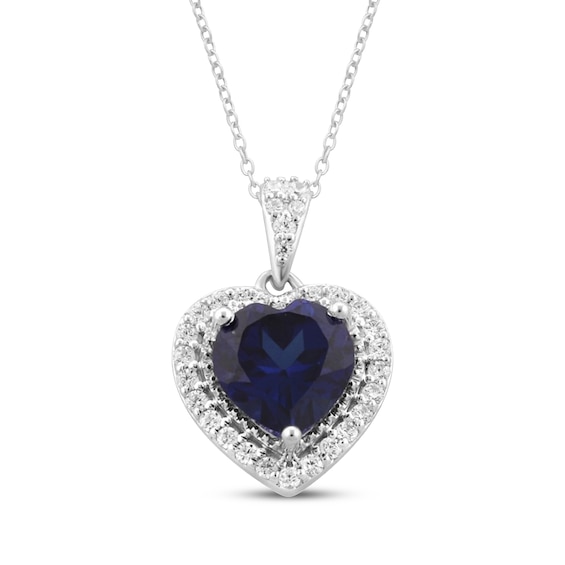 Heart-Shaped Tanzanite & White Lab-Created Sapphire Necklace Sterling Silver 18"