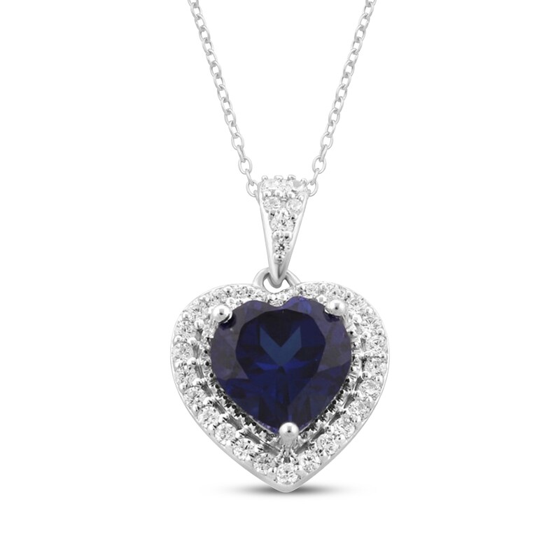 Main Image 1 of Heart-Shaped Tanzanite & White Lab-Created Sapphire Necklace Sterling Silver 18"