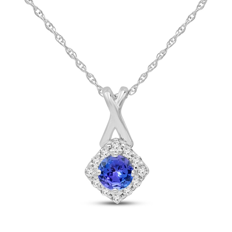 Main Image 1 of Tanzanite & White Lab-Created Sapphire Halo Necklace Sterling Silver 18"