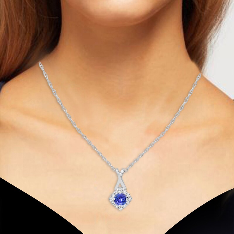 Main Image 2 of Tanzanite & White Lab-Created Sapphire Halo Necklace Sterling Silver 18"