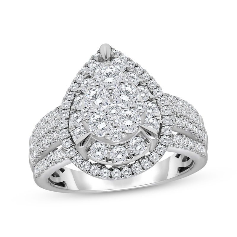 Main Image 1 of Adore Multi-Diamond Double Pear Halo Engagement Ring 2 ct tw 10K White Gold