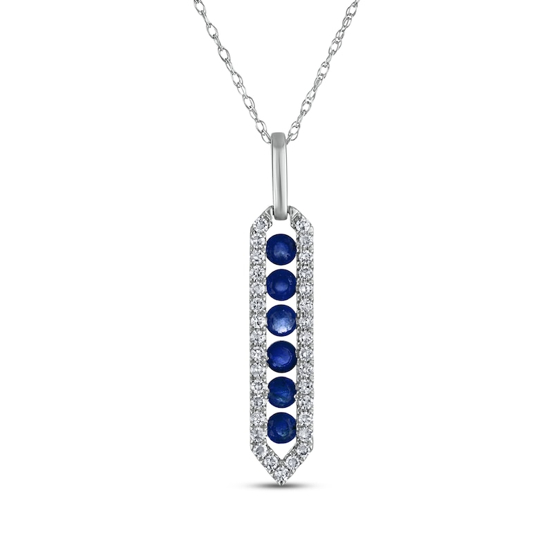 Main Image 1 of Natural Blue Sapphire & Diamond Drop Necklace 1/5 ct tw 10K White Gold 18"
