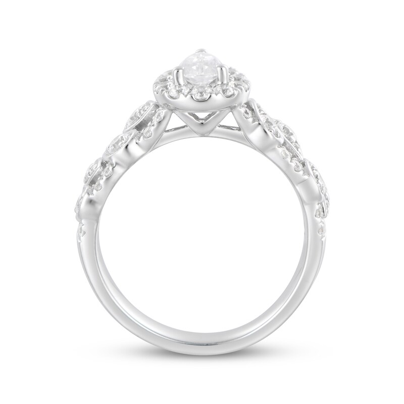 Main Image 3 of Pear-Shaped Diamond Halo Engagement Ring 1-1/4 ct tw 14K White Gold