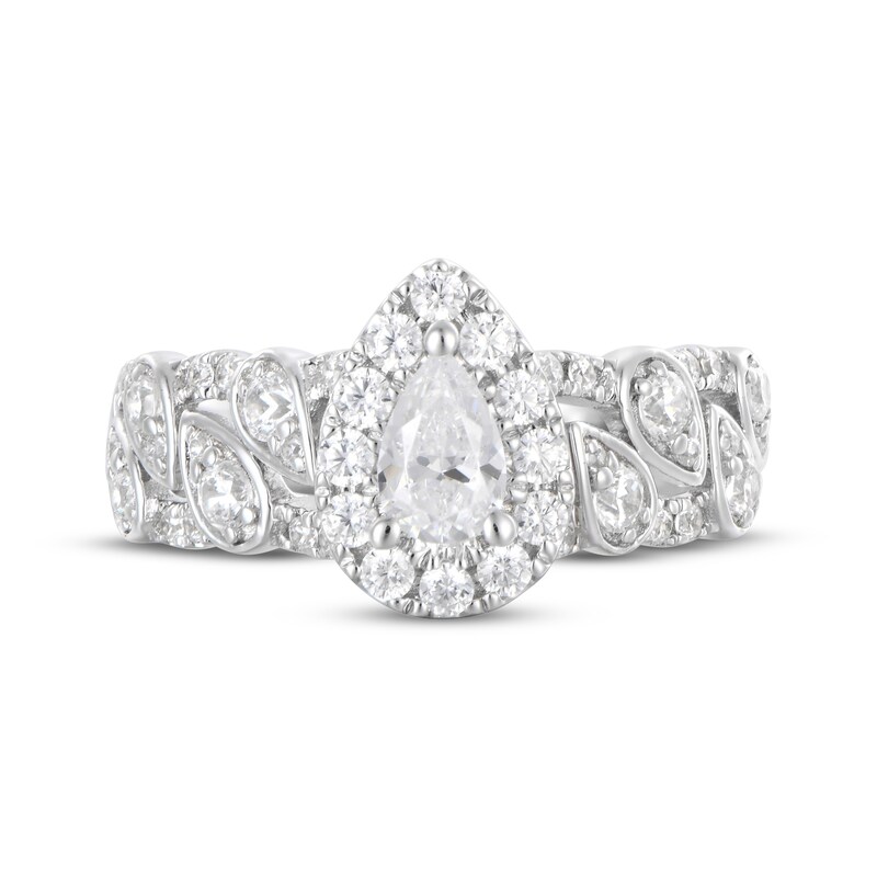 Main Image 4 of Pear-Shaped Diamond Halo Engagement Ring 1-1/4 ct tw 14K White Gold