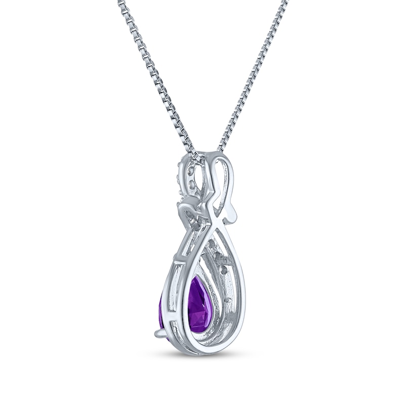 Main Image 3 of Pear-Shaped Amethyst & White Lab-Created Sapphire Swirl Necklace Sterling Silver 18"