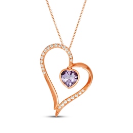 Le Vian Heart-Shaped Amethyst Heart Necklace 1/4 ct tw Diamonds 14K Strawberry Gold 20&quot;