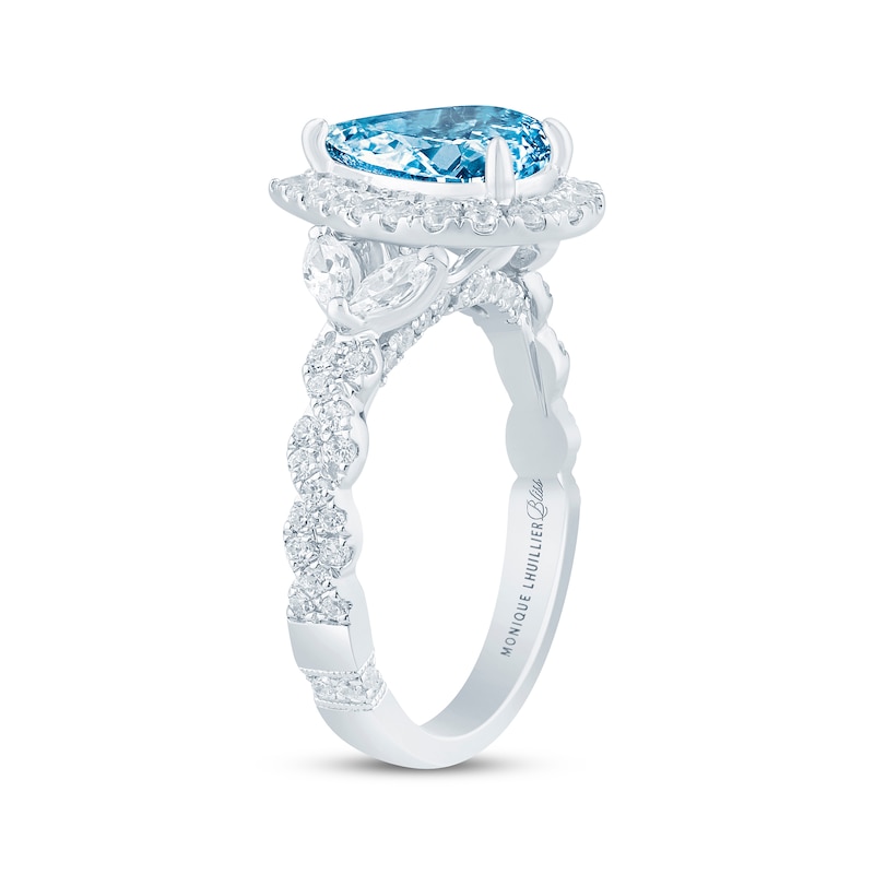 Main Image 2 of Monique Lhuillier Bliss Pear-Shaped Blue & White Lab-Grown Diamond Engagement Ring 2-1/3 ct tw 18K White Gold