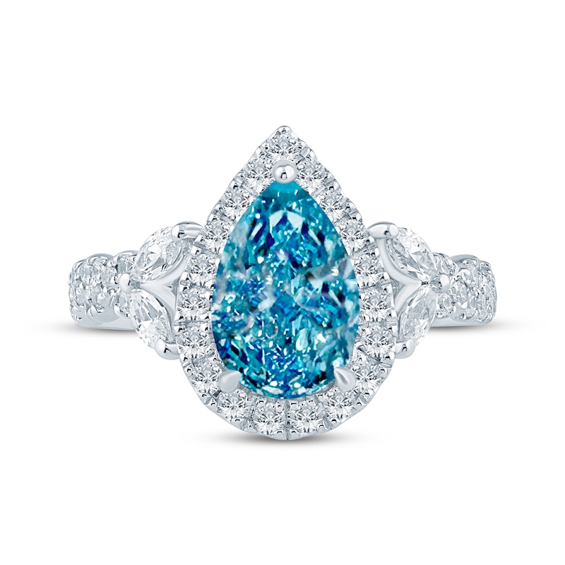 Main Image 4 of Monique Lhuillier Bliss Pear-Shaped Blue & White Lab-Grown Diamond Engagement Ring 2-1/3 ct tw 18K White Gold