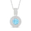 Thumbnail Image 1 of Swiss Blue Topaz & White Lab-Created Sapphire Double Halo Necklace Sterling Silver 18"