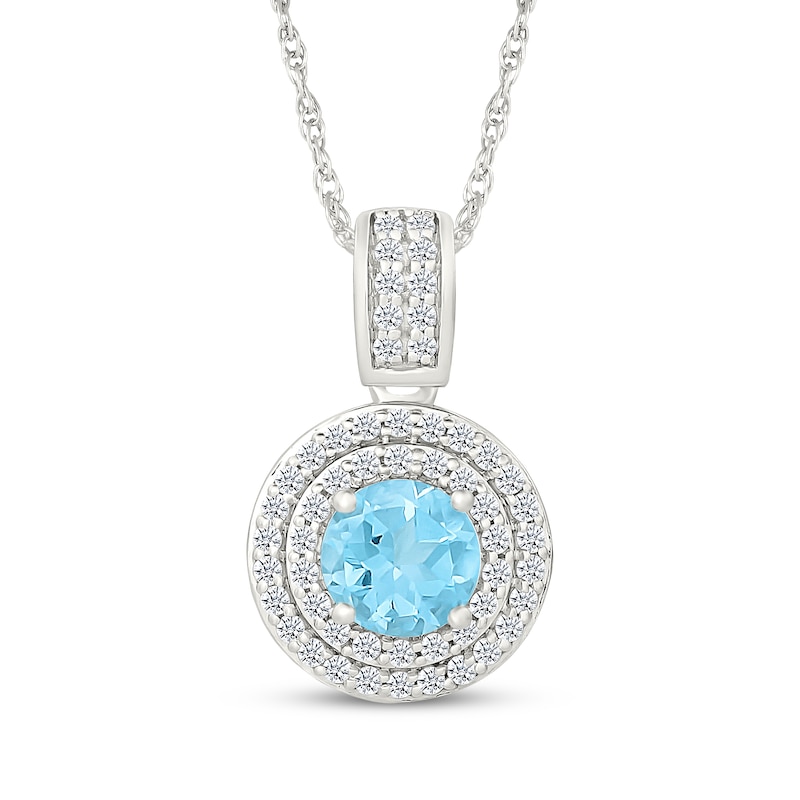 Main Image 1 of Swiss Blue Topaz & White Lab-Created Sapphire Double Halo Necklace Sterling Silver 18"