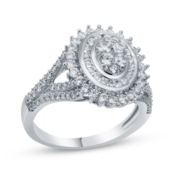 Adore Multi-Diamond Center Oval Halo Engagement Ring 1 ct tw 14K White Gold