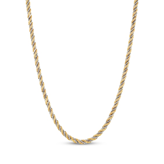 Rope & Box Chain Necklace 2.46mm Hollow 10K Two-Tone Gold 22"