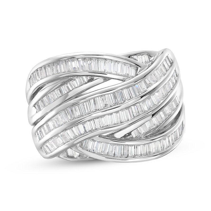 Main Image 1 of Baguette-Cut Diamond Multi-Row Crossover Fashion Ring 1 ct tw 10K White Gold