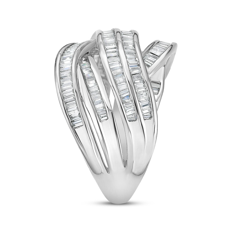 Main Image 2 of Baguette-Cut Diamond Multi-Row Crossover Fashion Ring 1 ct tw 10K White Gold