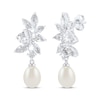Thumbnail Image 1 of Cultured Pearl & White Lab-Created Sapphire Cluster Drop Earrings Sterling Silver