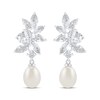 Thumbnail Image 2 of Cultured Pearl & White Lab-Created Sapphire Cluster Drop Earrings Sterling Silver