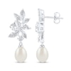 Thumbnail Image 3 of Cultured Pearl & White Lab-Created Sapphire Cluster Drop Earrings Sterling Silver