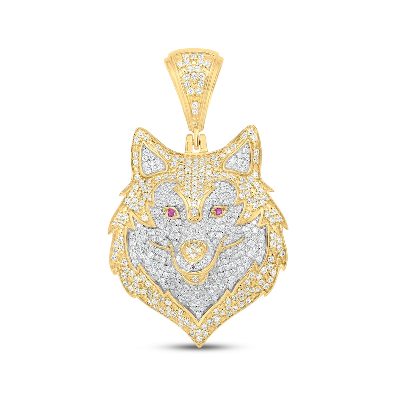Main Image 1 of Diamond & Lab-Grown Ruby Wolf Head Charm 1-1/2 ct tw 10K Yellow Gold