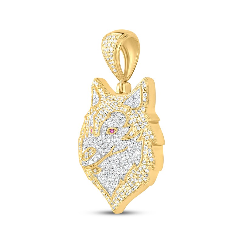 Main Image 2 of Diamond & Lab-Grown Ruby Wolf Head Charm 1-1/2 ct tw 10K Yellow Gold