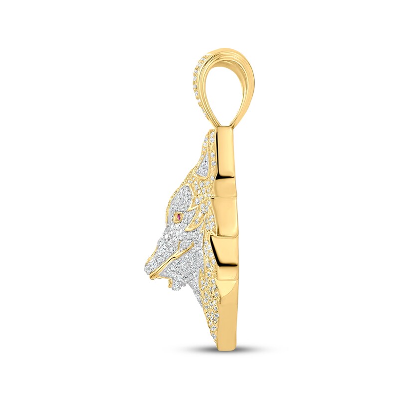 Main Image 3 of Diamond & Lab-Grown Ruby Wolf Head Charm 1-1/2 ct tw 10K Yellow Gold