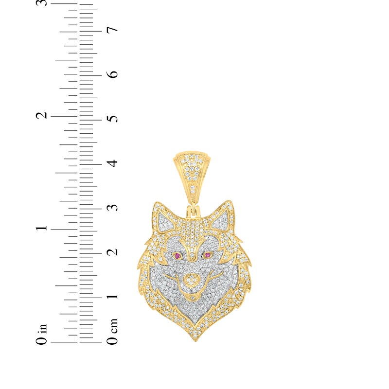 Main Image 4 of Diamond & Lab-Grown Ruby Wolf Head Charm 1-1/2 ct tw 10K Yellow Gold