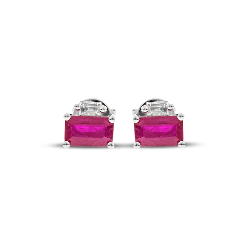 Main Image 2 of Emerald-Cut Natural Ruby & Diamond Earrings 1/10 ct tw 14K White Gold