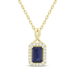 Emerald-Cut Natural Blue Sapphire & Diamond Necklace 1/10 ct tw 14K Yellow Gold 18"