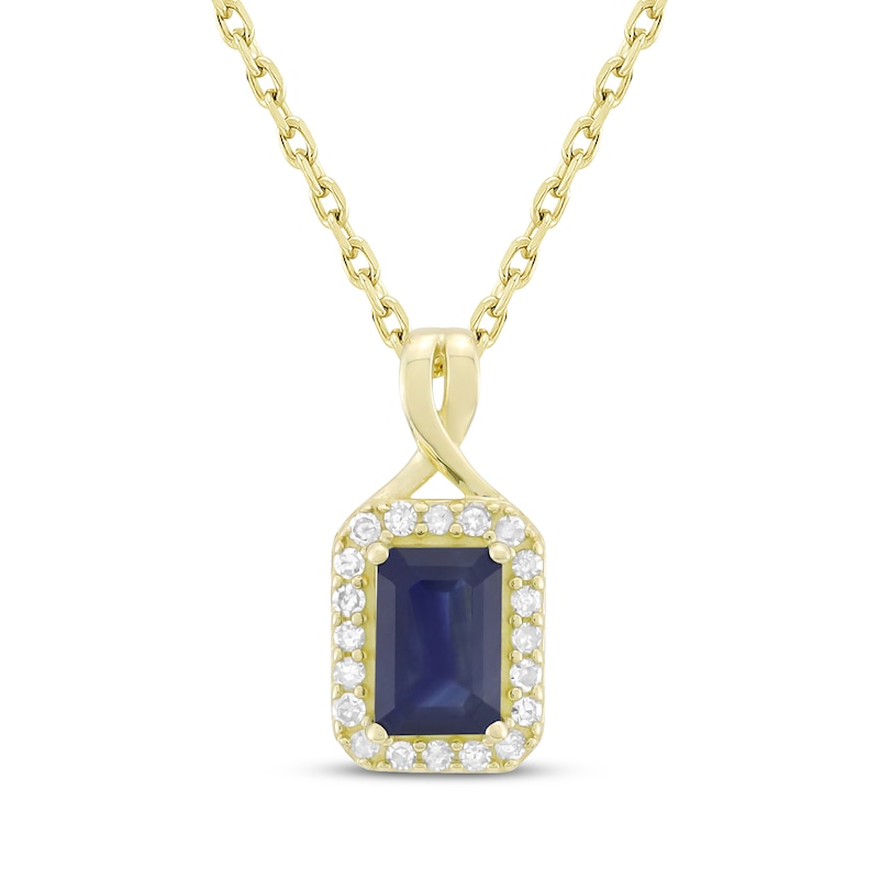 Main Image 1 of Emerald-Cut Natural Blue Sapphire & Diamond Necklace 1/10 ct tw 14K Yellow Gold 18"