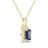 Thumbnail Image 2 of Emerald-Cut Natural Blue Sapphire & Diamond Necklace 1/10 ct tw 14K Yellow Gold 18"