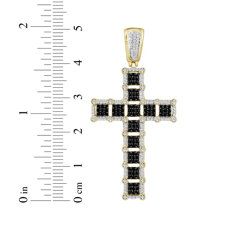 Main Image 3 of Men's Black & White Diamond Squares Cross Charm 1 ct tw 10K Yellow Gold