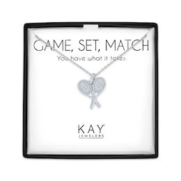 Tennis Racket Necklace with Diamond Accents Sterling Silver 18"