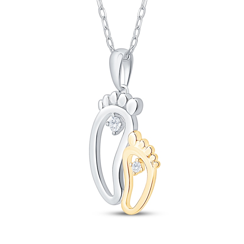 Main Image 2 of Diamond Mom & Baby Footprint Necklace 1/20 ct tw Sterling Silver & 10K Yellow Gold 18"