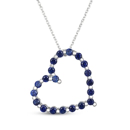 Blue Lab-Created Sapphire Tilted Heart Necklace Sterling Silver 18"