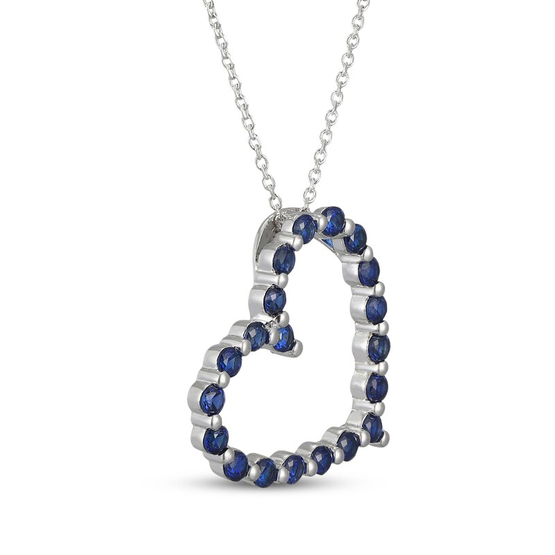 Main Image 2 of Blue Lab-Created Sapphire Tilted Heart Necklace Sterling Silver 18"