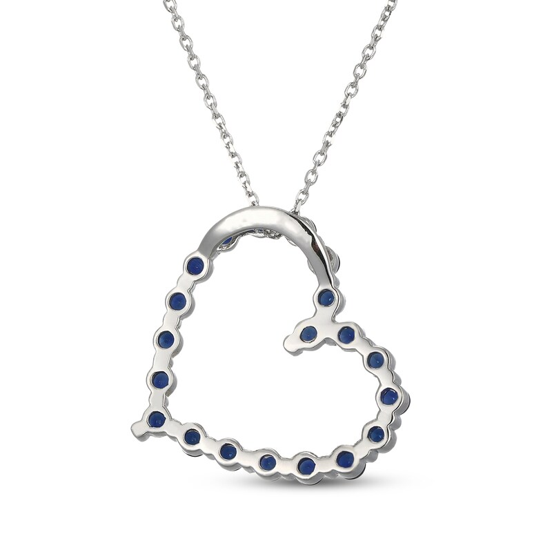 Main Image 3 of Blue Lab-Created Sapphire Tilted Heart Necklace Sterling Silver 18"