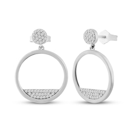 Multi-Diamond Circle Dangle Earrings 1/4 ct tw Sterling Silver