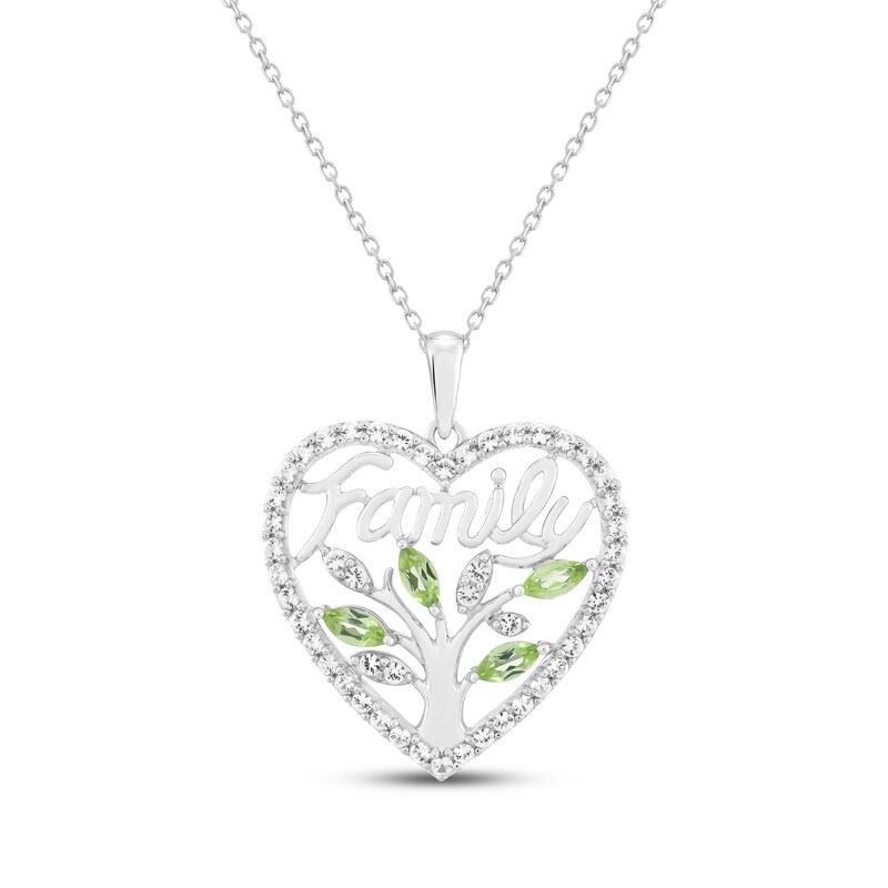 Main Image 1 of Marquise-Cut Peridot & White Lab-Created Sapphire "Family" Tree Heart Necklace Sterling Silver 18"
