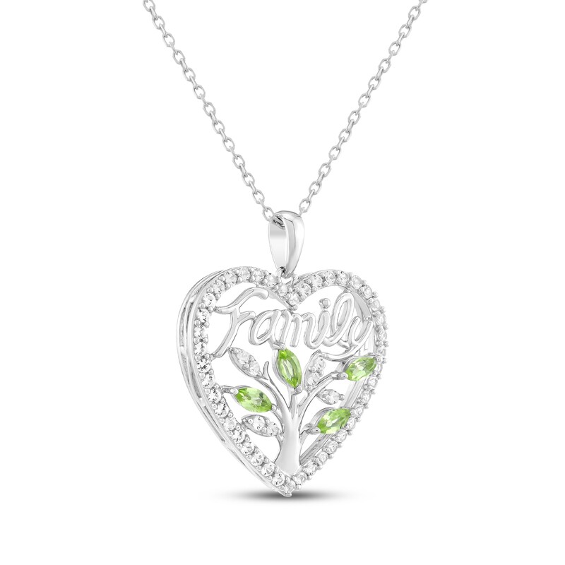 Main Image 2 of Marquise-Cut Peridot & White Lab-Created Sapphire "Family" Tree Heart Necklace Sterling Silver 18"