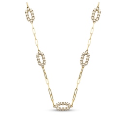 Diamond-Cut Oval Station Paperclip Chain Necklace Solid 10K Two-Tone Gold 18"