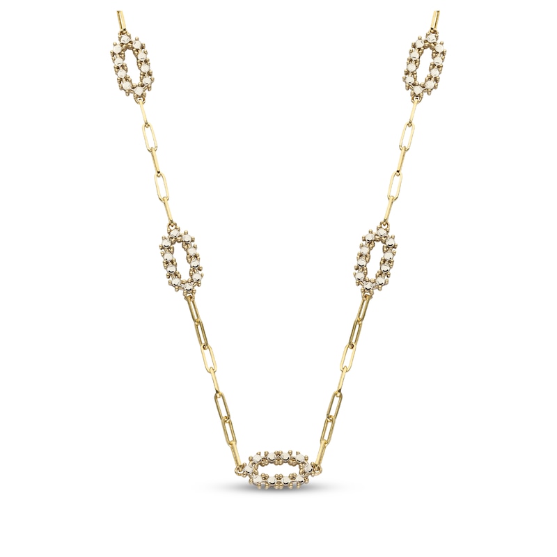 Main Image 1 of Diamond-Cut Oval Station Paperclip Chain Necklace Solid 10K Two-Tone Gold 18"