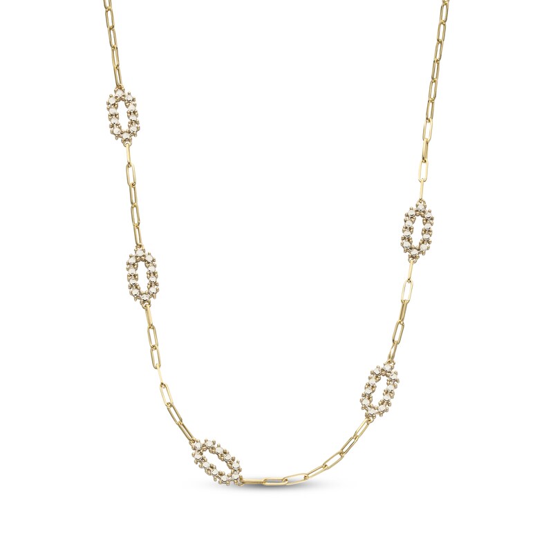 Main Image 2 of Diamond-Cut Oval Station Paperclip Chain Necklace Solid 10K Two-Tone Gold 18"